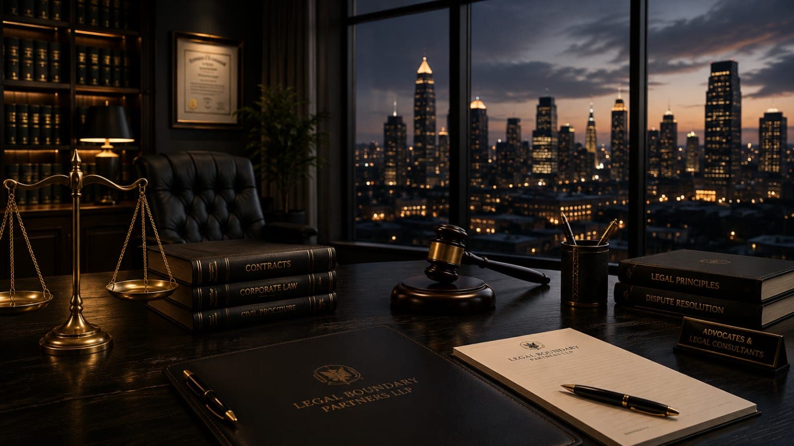 Modern legal office and courthouse-inspired hero background